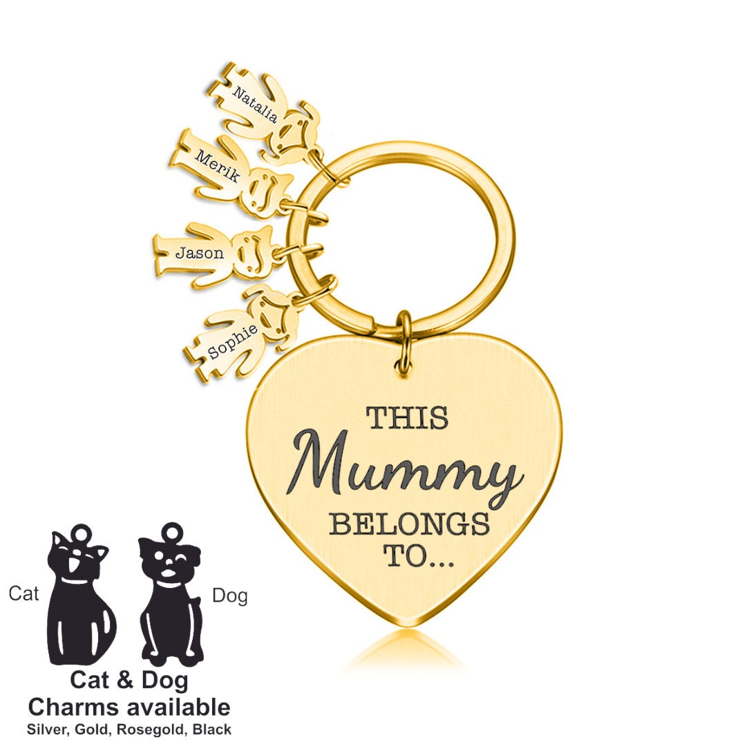 Personalised keychain | mother's day gift | this mum belongs to metal family keyring gift | custom text names for nana grandma kids keychain