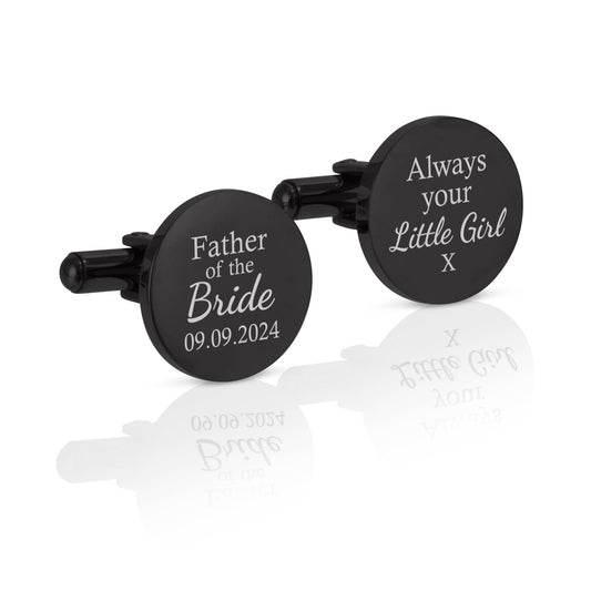 Personalised engraved stainless steel father of the bride always your little girl round mens wedding cufflinks gift with custom date