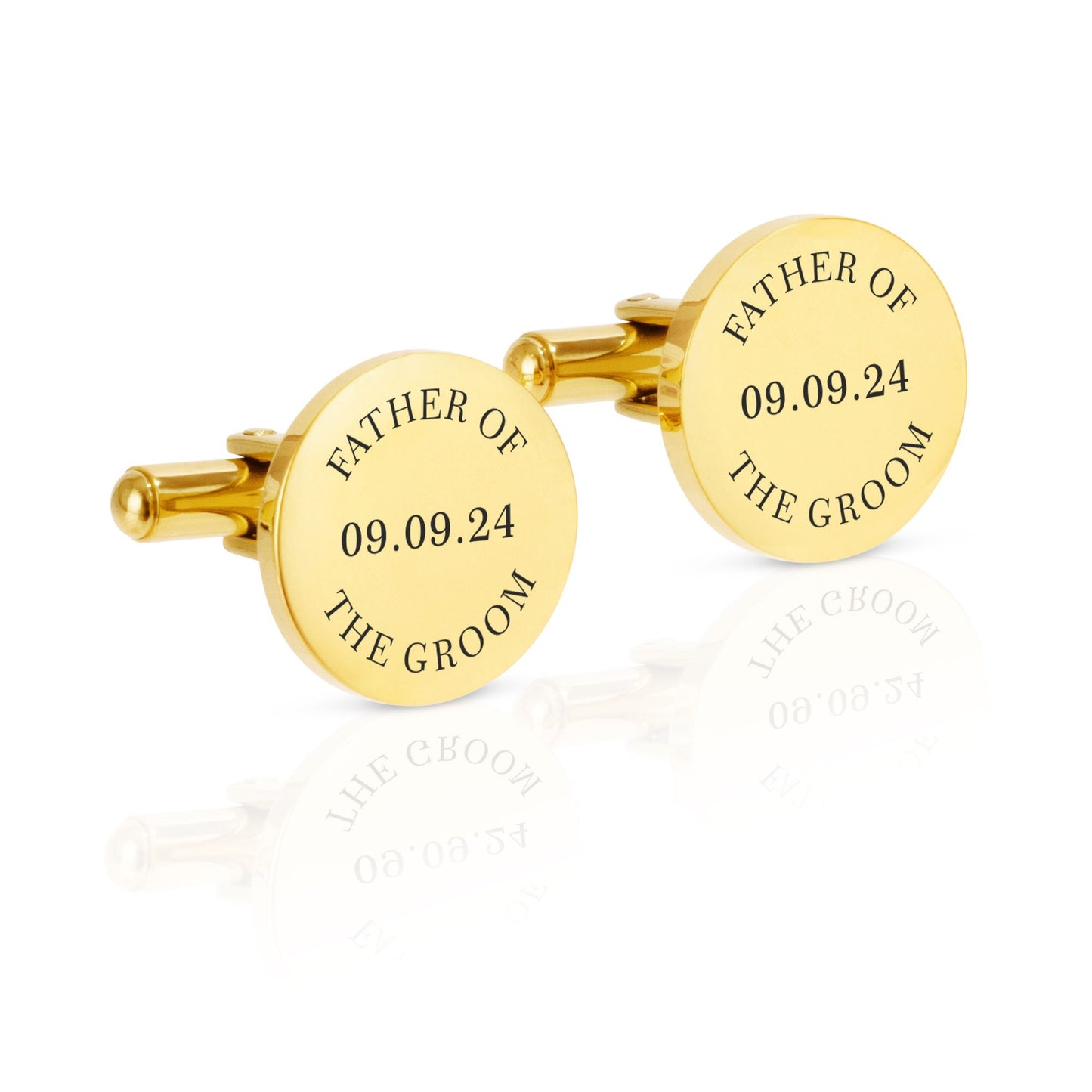 Personalised Engraved Round Cufflinks | Father of the Bride/Groom with Date