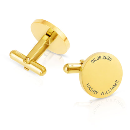 Personalised Engraved Round Cufflinks | Name and Date Along the Edge