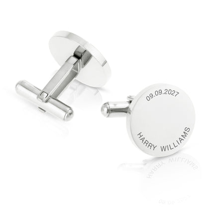 Personalised Engraved Round Cufflinks | Name and Date Along the Edge