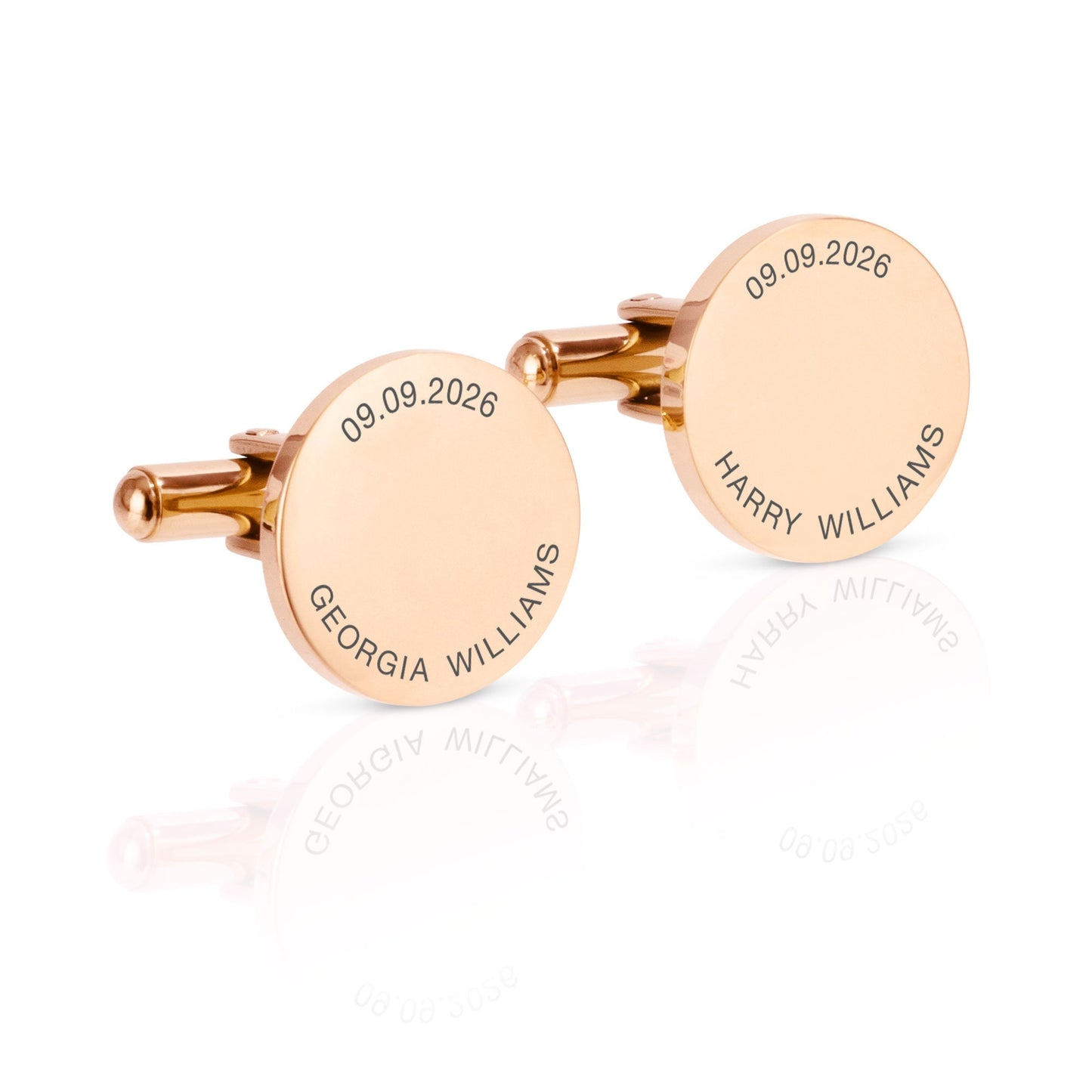 Personalised Engraved Round Cufflinks | Name and Date Along the Edge